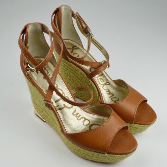 Sam Edelman Turner Saddle Leather Espadrilles Wedges Size 8.5 Brown - Picture 5 of 12